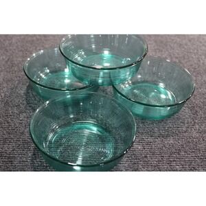 Duralex France Lys Teal Blue Ribbed Glass Bowls Set of 4 Beehive 5.25 Inch 5005A
